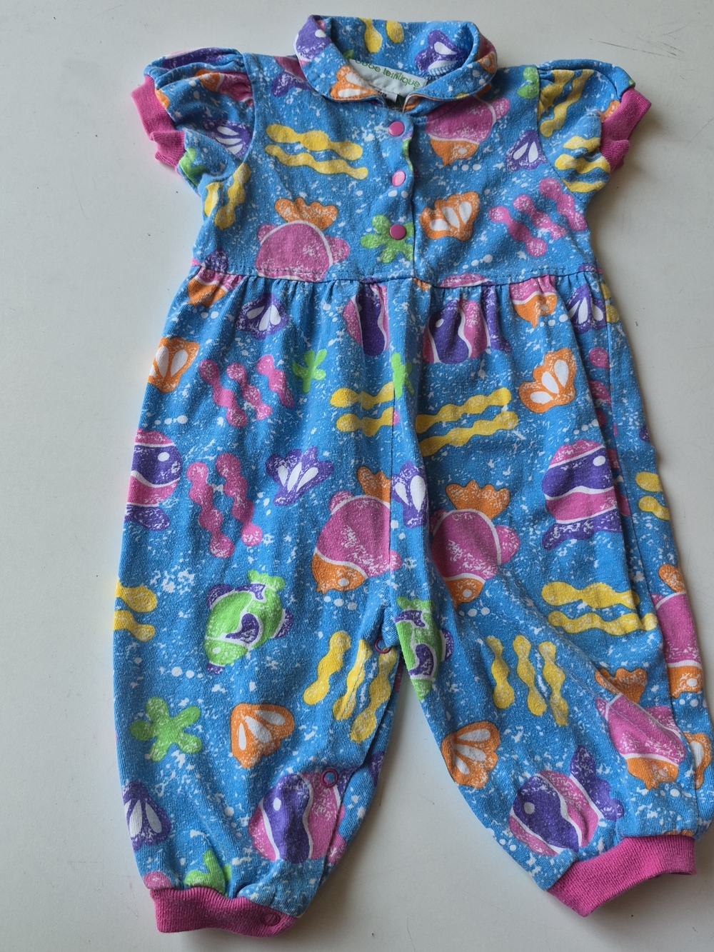 Source Unknown Blue Kids One-Piece Bodysuit with Multicolor Sea Prints